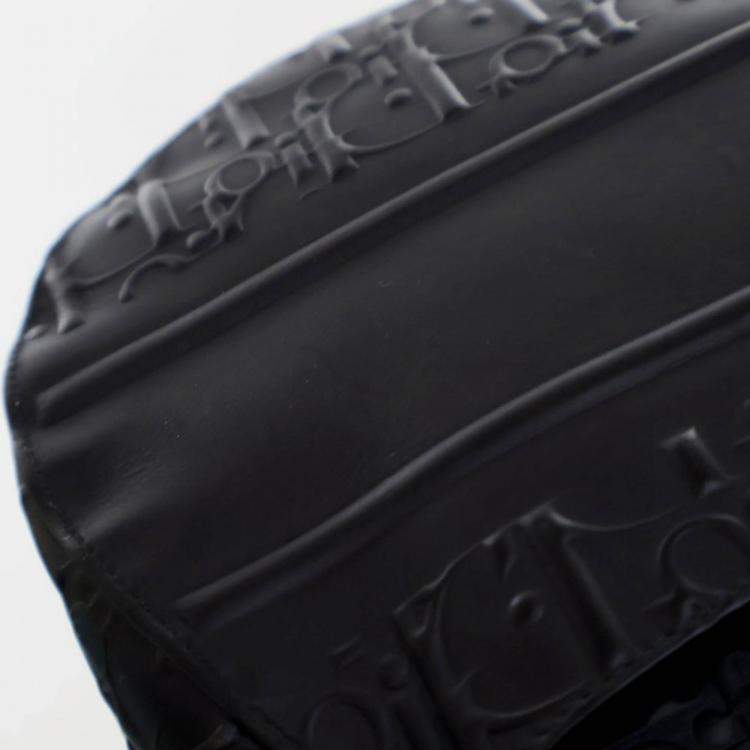 Pre Owned Dior Medium Oblique Embossed Black Calf Leather Saddle Bag