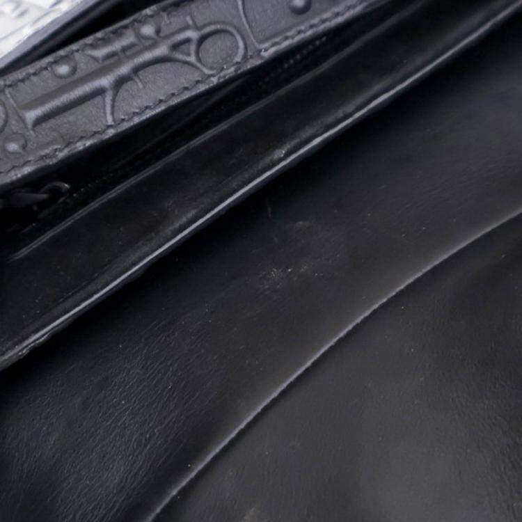 Pre Owned Dior Medium Oblique Embossed Black Calf Leather Saddle Bag