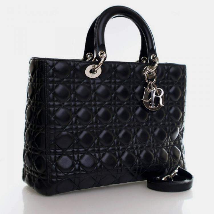 Pre Owned Dior Vintage Large Black Lambskin Lady Dior