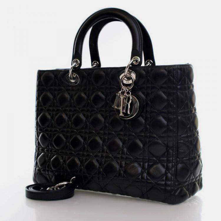 Pre Owned Dior Vintage Large Black Lambskin Lady Dior