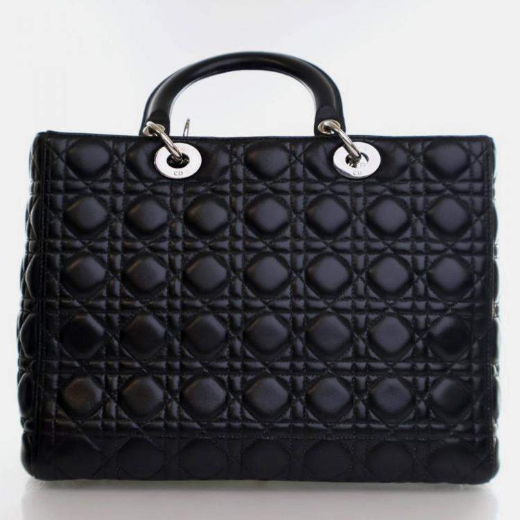Pre Owned Dior Vintage Large Black Lambskin Lady Dior