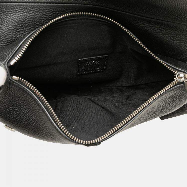 Pre Owned Dior Black Kim Jones Grained Calfskin Saddle Bag