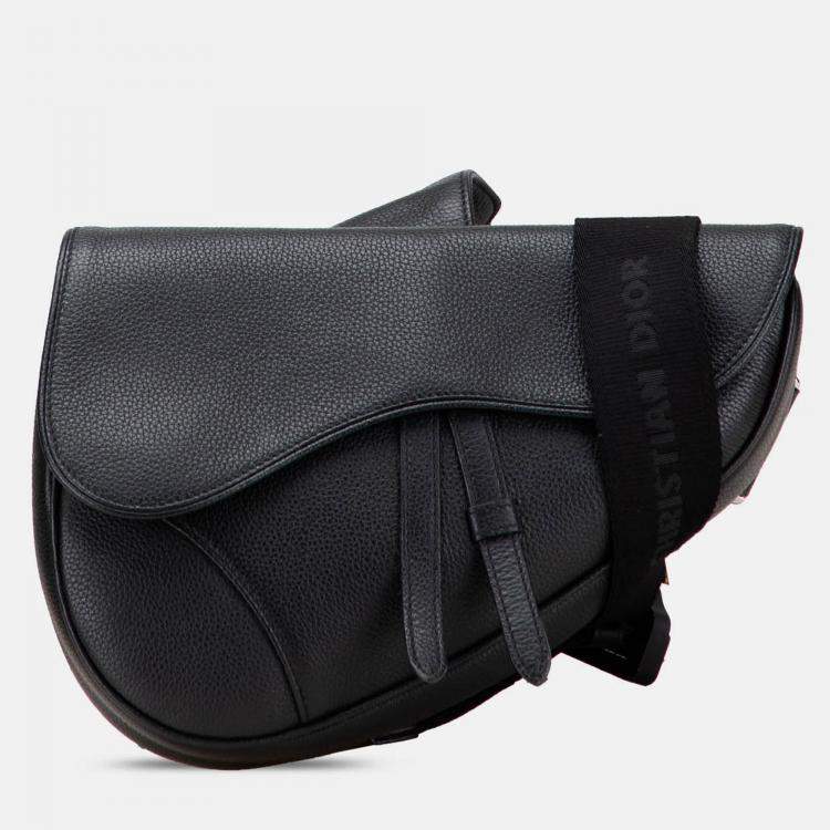 Pre Owned Dior Black Kim Jones Grained Calfskin Saddle Bag