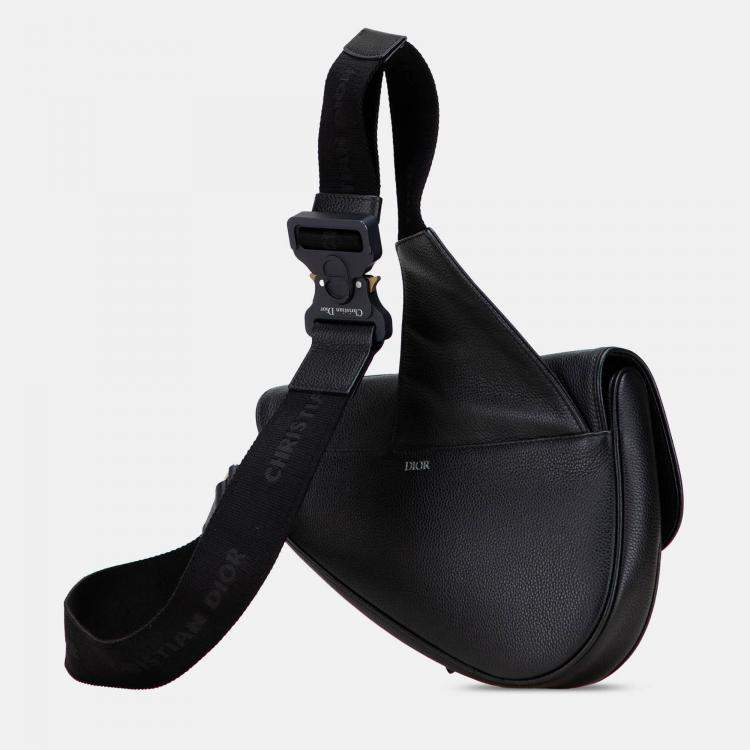 Pre Owned Dior Black Kim Jones Grained Calfskin Saddle Bag