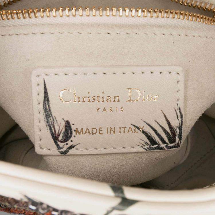 Pre Owned Dior White Mini Calfskin Beaded Embroidered Jardin Naturel Lady Dior