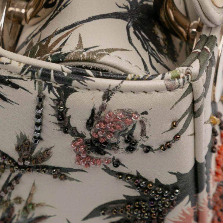 Pre Owned Dior White Mini Calfskin Beaded Embroidered Jardin Naturel Lady Dior