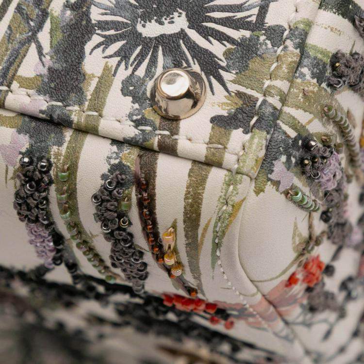 Pre Owned Dior White Mini Calfskin Beaded Embroidered Jardin Naturel Lady Dior