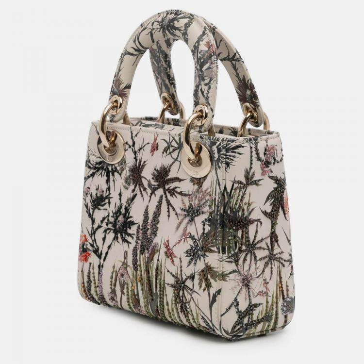 Pre Owned Dior White Mini Calfskin Beaded Embroidered Jardin Naturel Lady Dior