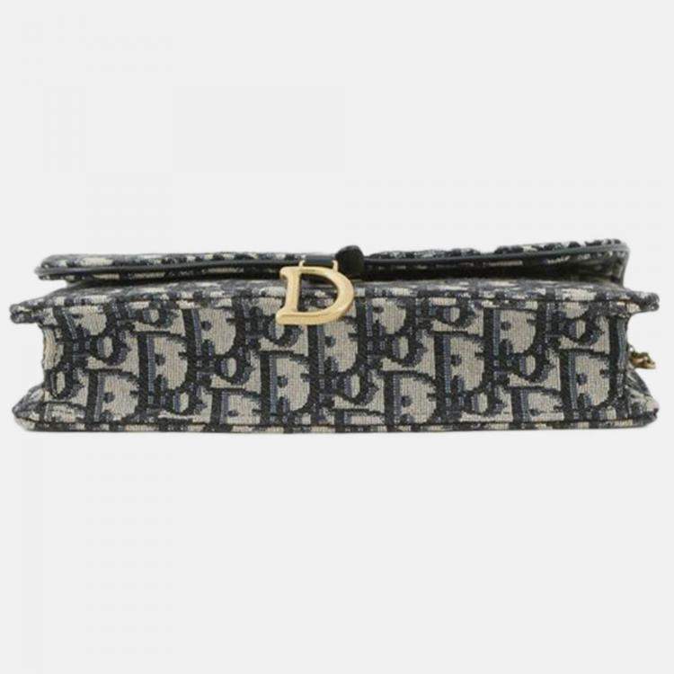 Pre Owned Dior Navy Blue Oblique Canvas Saddle Chain Pouch