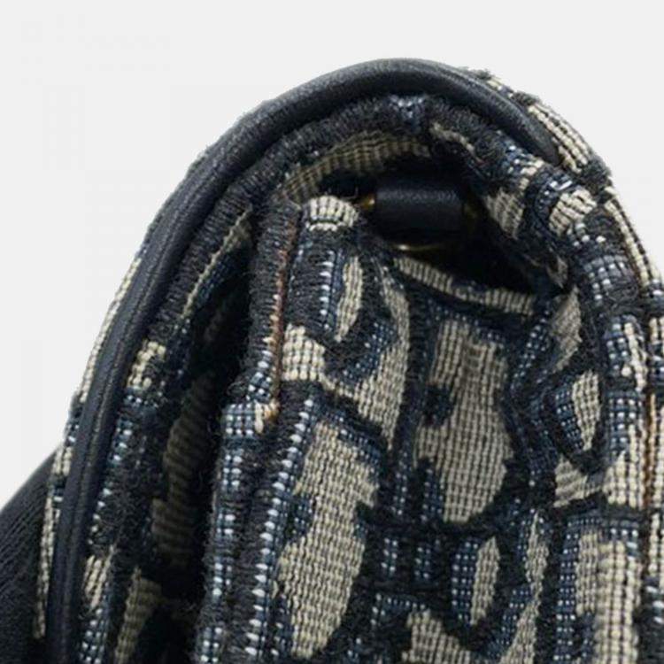 Pre Owned Dior Navy Blue Oblique Canvas Saddle Chain Pouch