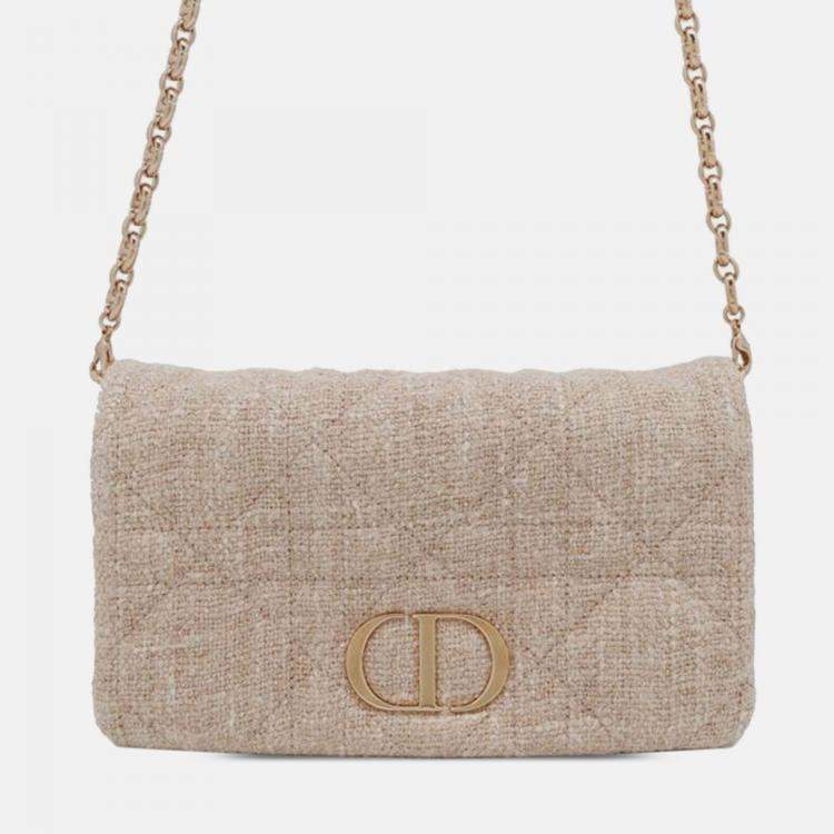 Pre Owned Dior Pink Small Tweed Macrocannage Caro Bag