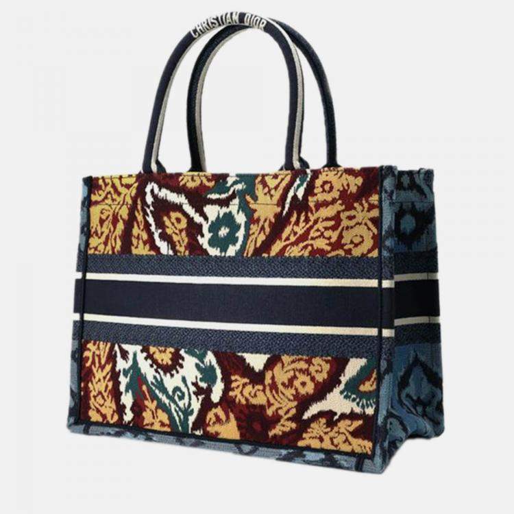 Pre Owned Dior Yellow Medium Canvas Embroidered Paisley Book Tote