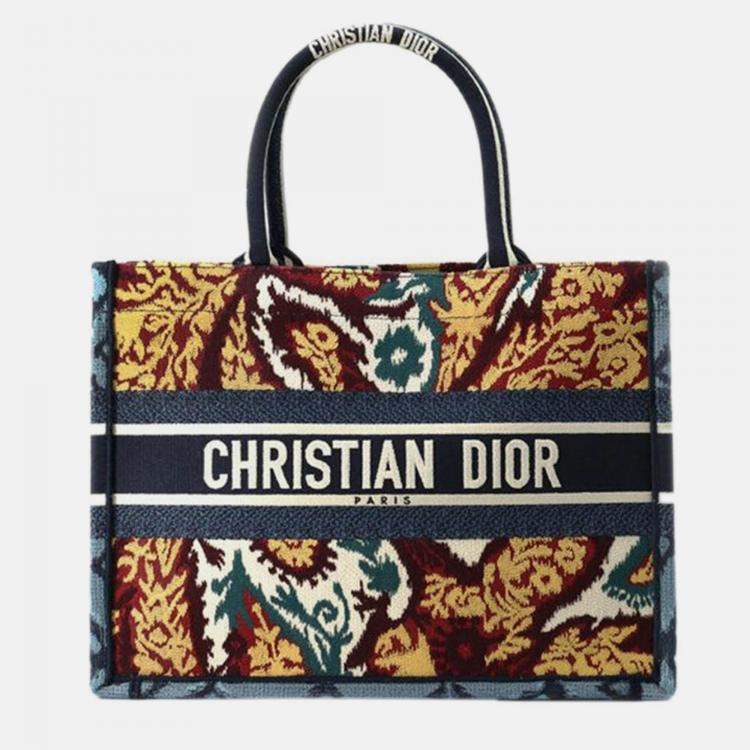 Pre Owned Dior Yellow Medium Canvas Embroidered Paisley Book Tote