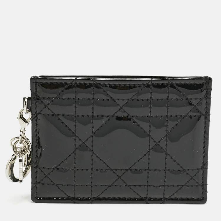 Pre Owned Dior Black Cannage Patent Leather Lady Dior Card Holder