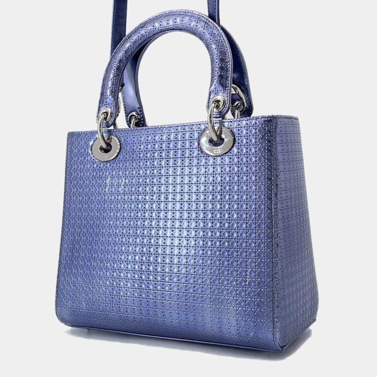 Pre Owned Dior Lady Dior 2Way Handbag Metalicpurple Leather Size Medium