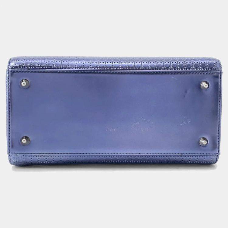 Pre Owned Dior Lady Dior 2Way Handbag Metalicpurple Leather Size Medium