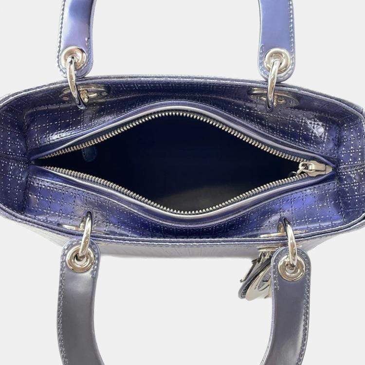 Pre Owned Dior Lady Dior 2Way Handbag Metalicpurple Leather Size Medium