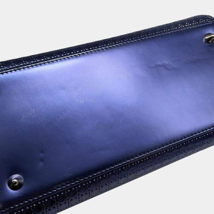 Pre Owned Dior Lady Dior 2Way Handbag Metalicpurple Leather Size Medium