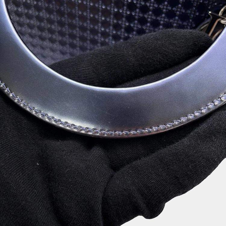 Pre Owned Dior Lady Dior 2Way Handbag Metalicpurple Leather Size Medium