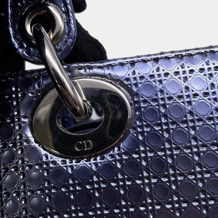 Pre Owned Dior Lady Dior 2Way Handbag Metalicpurple Leather Size Medium