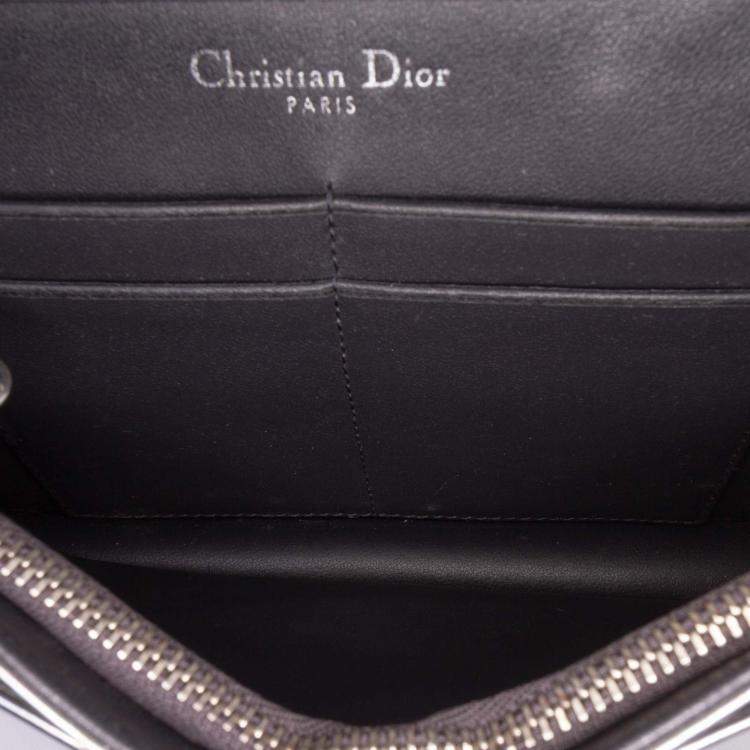 Pre Owned Dior Silver Metallic Patent Microcannage Diorama Wallet on Chain