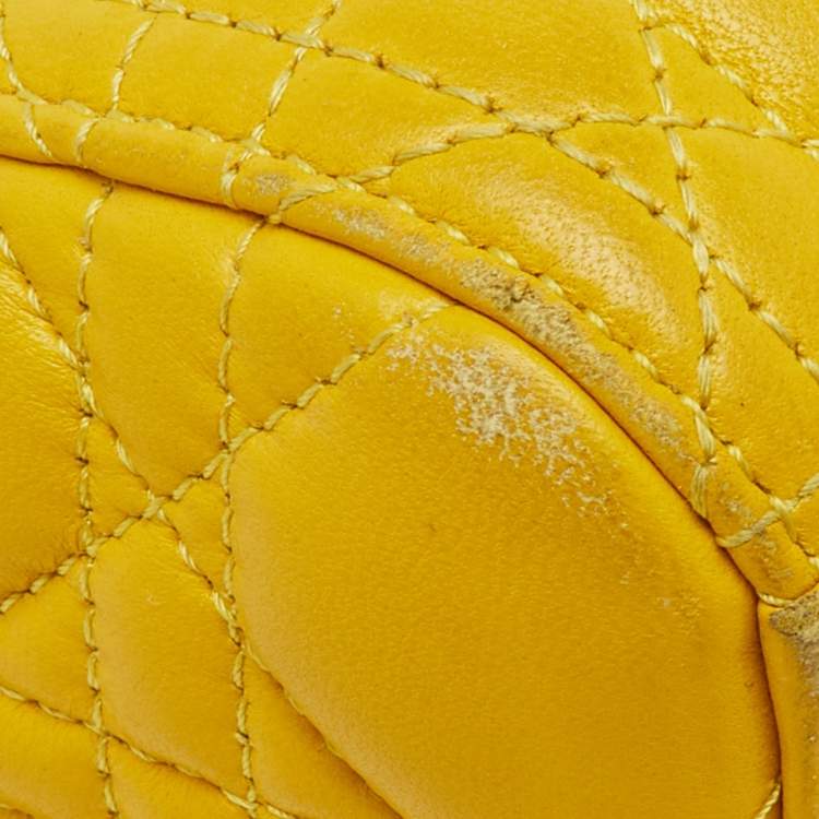 Pre Owned Dior Yellow Cannage Leather Medium Lady Dior Tote