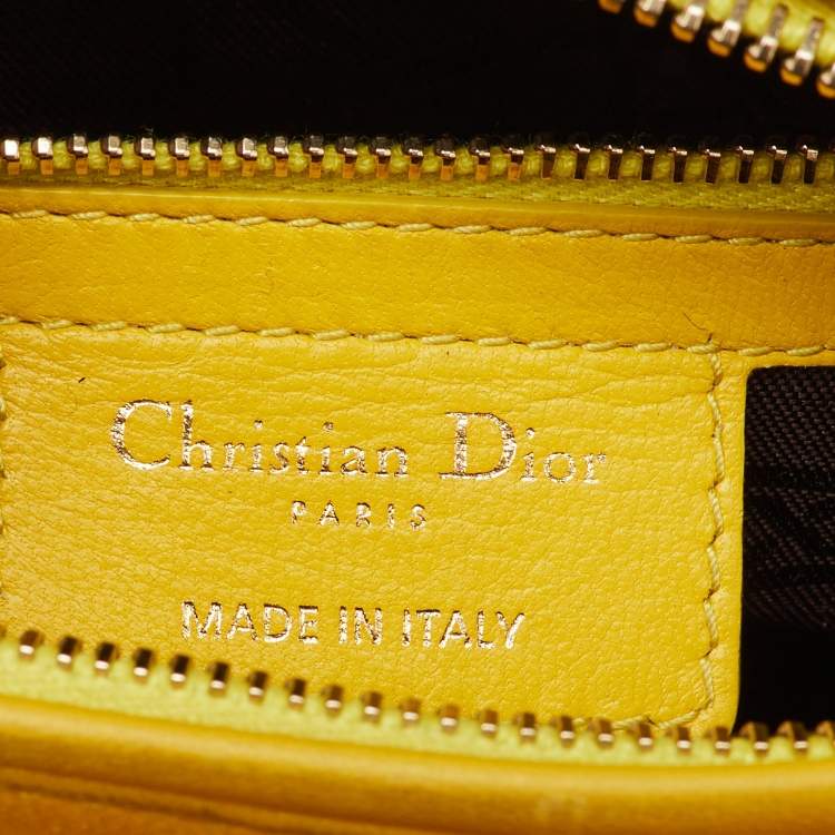 Pre Owned Dior Yellow Cannage Leather Medium Lady Dior Tote