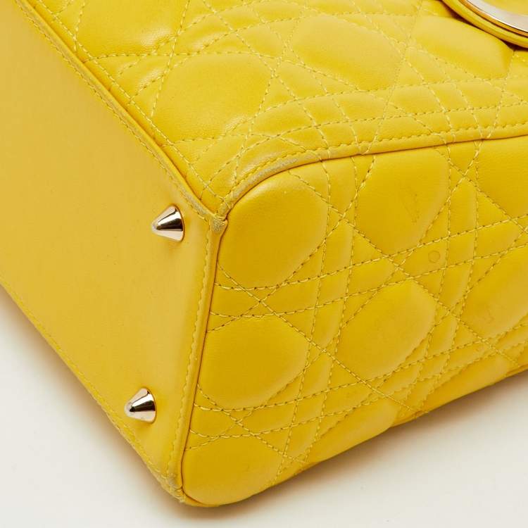 Pre Owned Dior Yellow Cannage Leather Medium Lady Dior Tote