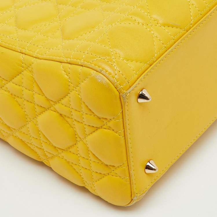Pre Owned Dior Yellow Cannage Leather Medium Lady Dior Tote