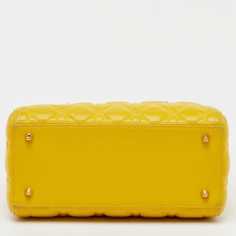 Pre Owned Dior Yellow Cannage Leather Medium Lady Dior Tote