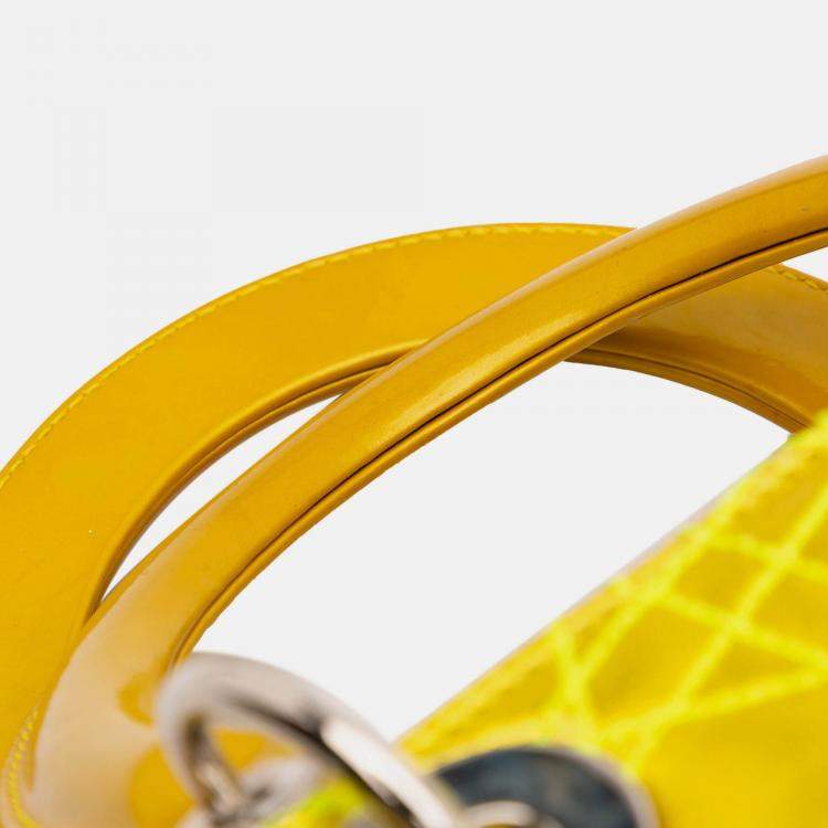 Pre Owned Dior Yellow Anselm Reyle Medium Metallic Lambskin Cannage Lady Dior