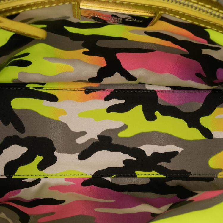 Pre Owned Dior Yellow Anselm Reyle Medium Metallic Lambskin Cannage Lady Dior