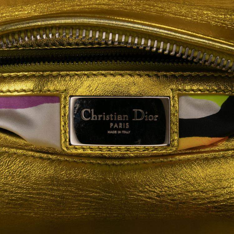 Pre Owned Dior Yellow Anselm Reyle Medium Metallic Lambskin Cannage Lady Dior