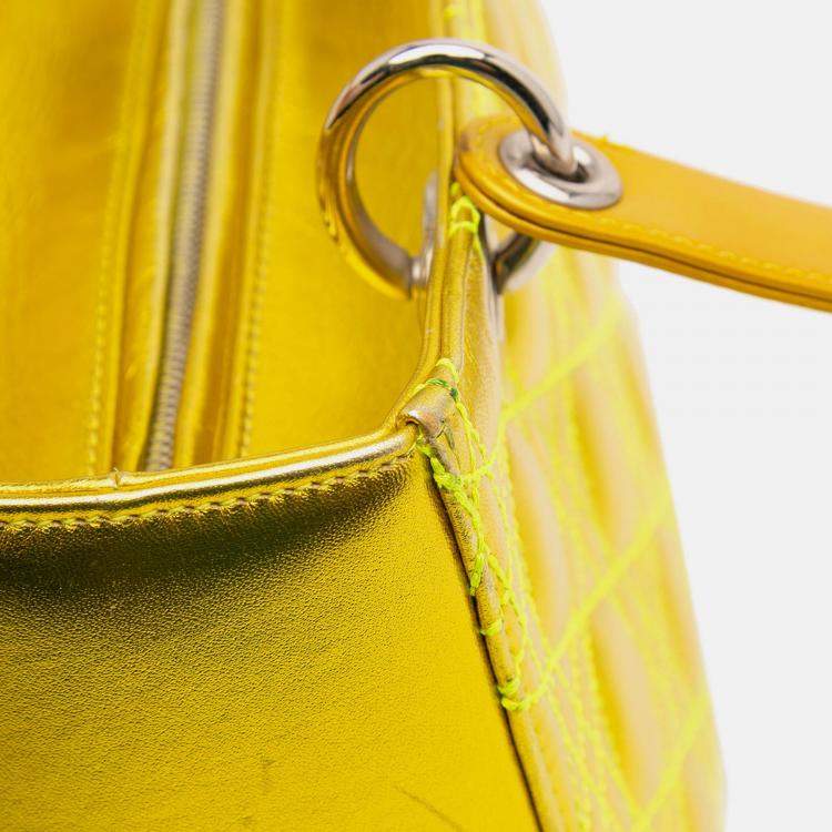 Pre Owned Dior Yellow Anselm Reyle Medium Metallic Lambskin Cannage Lady Dior