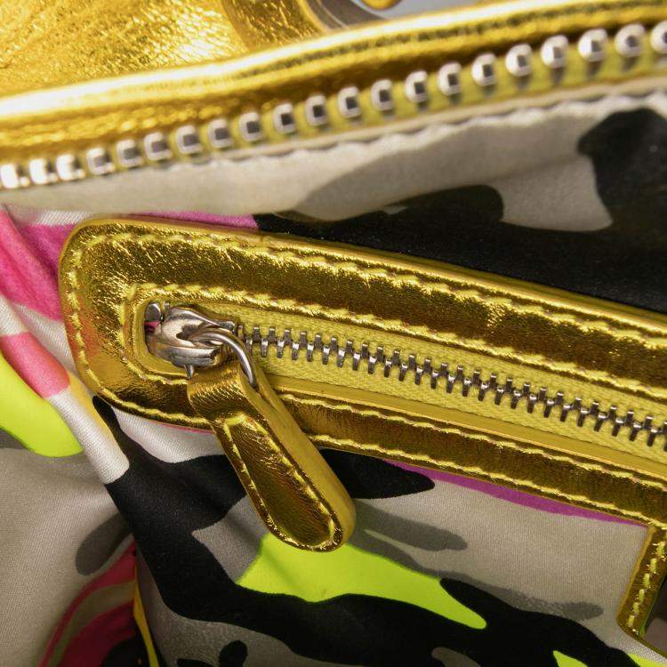 Pre Owned Dior Yellow Anselm Reyle Medium Metallic Lambskin Cannage Lady Dior