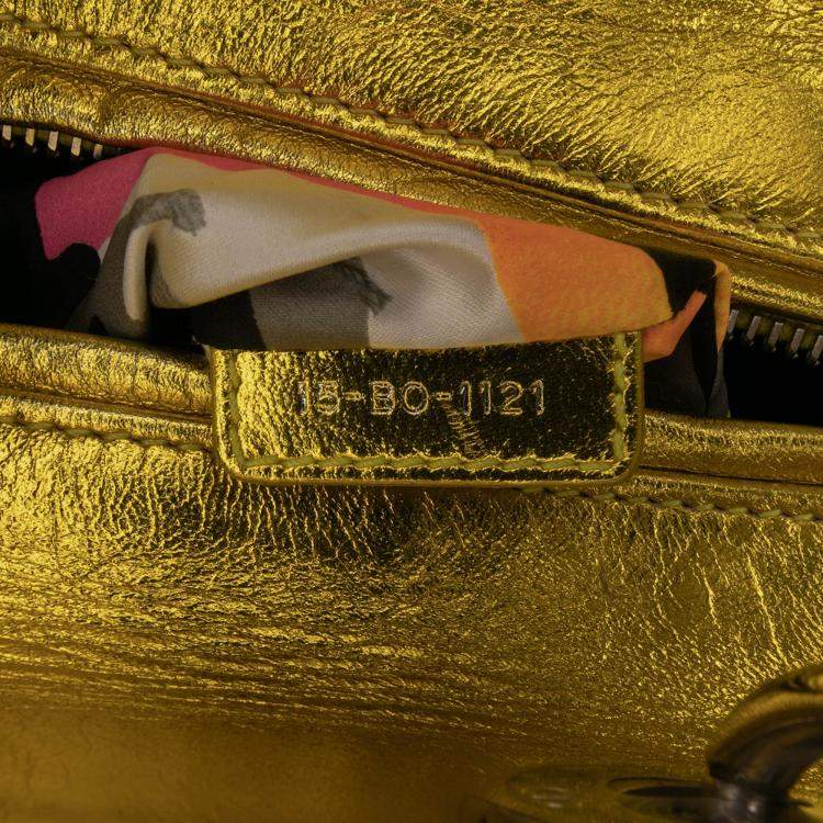Pre Owned Dior Yellow Anselm Reyle Medium Metallic Lambskin Cannage Lady Dior