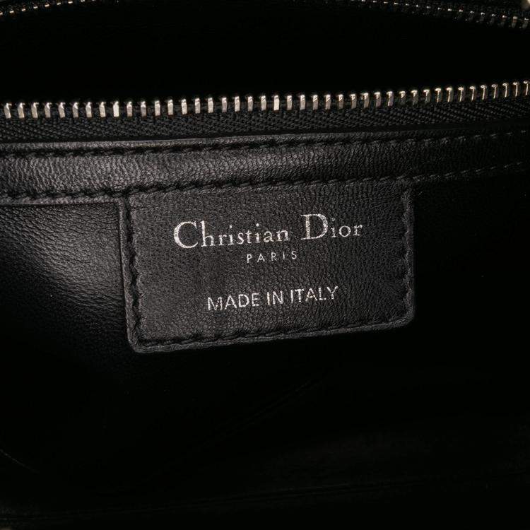 Pre Owned Dior Black Medium Beaded Floral Embellished Lambskin Lady Dior