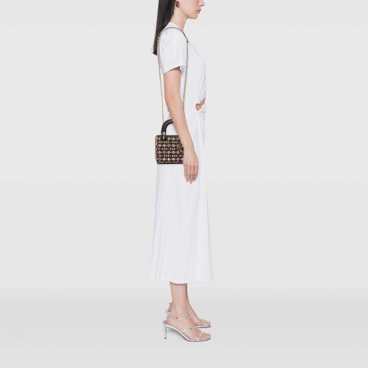 Pre Owned Dior Black Mini Calfskin Beaded Embroidered Lady Dior