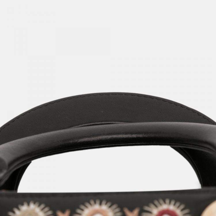 Pre Owned Dior Black Mini Calfskin Beaded Embroidered Lady Dior