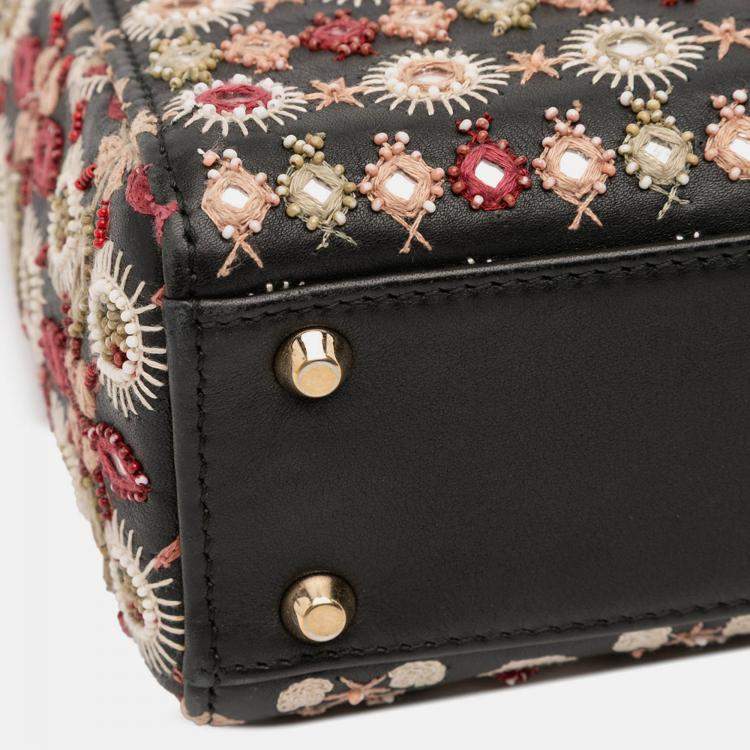 Pre Owned Dior Black Mini Calfskin Beaded Embroidered Lady Dior