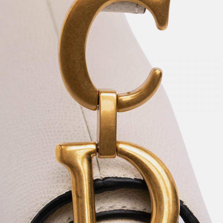 Pre Owned Dior White Mini Grained Calfskin Saddle Bag