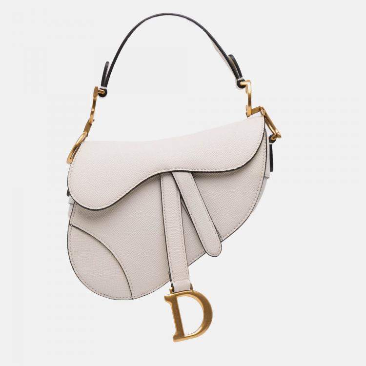Pre Owned Dior White Mini Grained Calfskin Saddle Bag