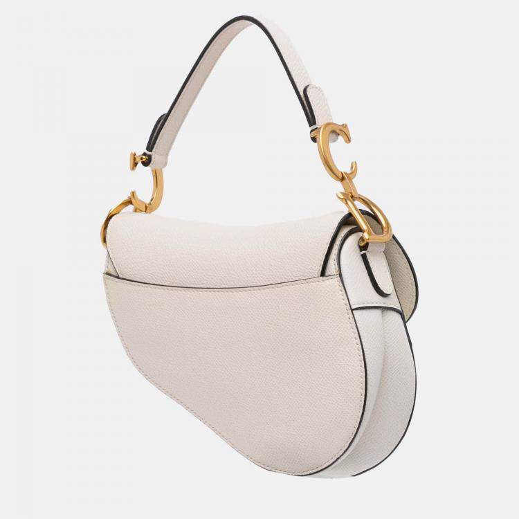 Pre Owned Dior White Mini Grained Calfskin Saddle Bag