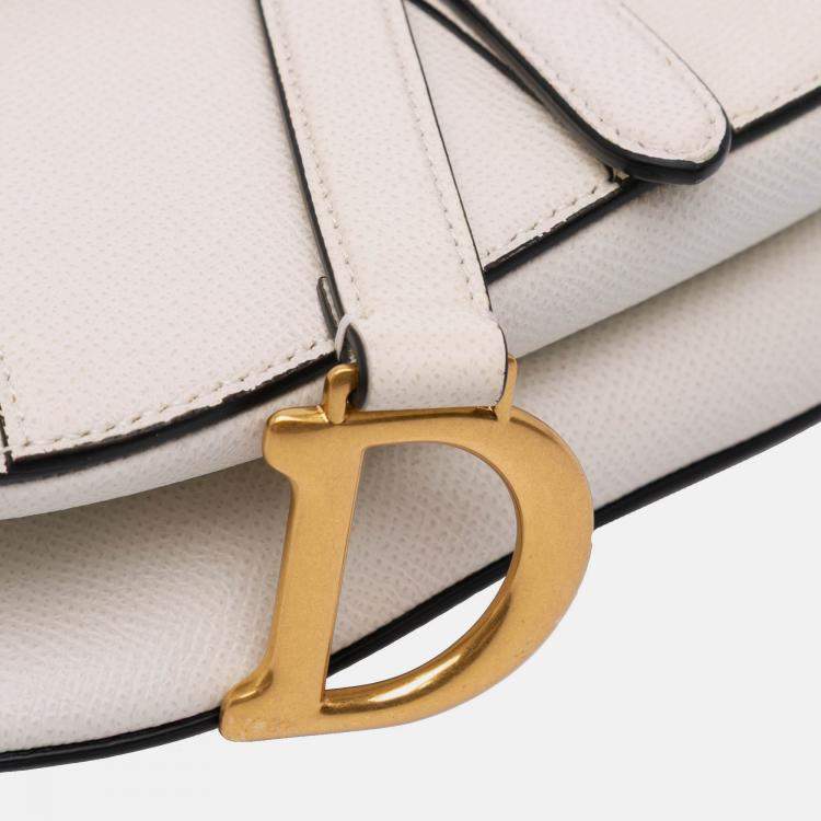 Pre Owned Dior White Mini Grained Calfskin Saddle Bag