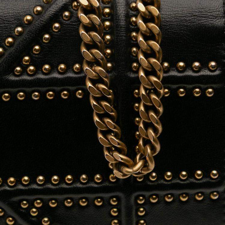 Pre Owned Dior Black Studded Calfskin Diorama Wallet on Chain