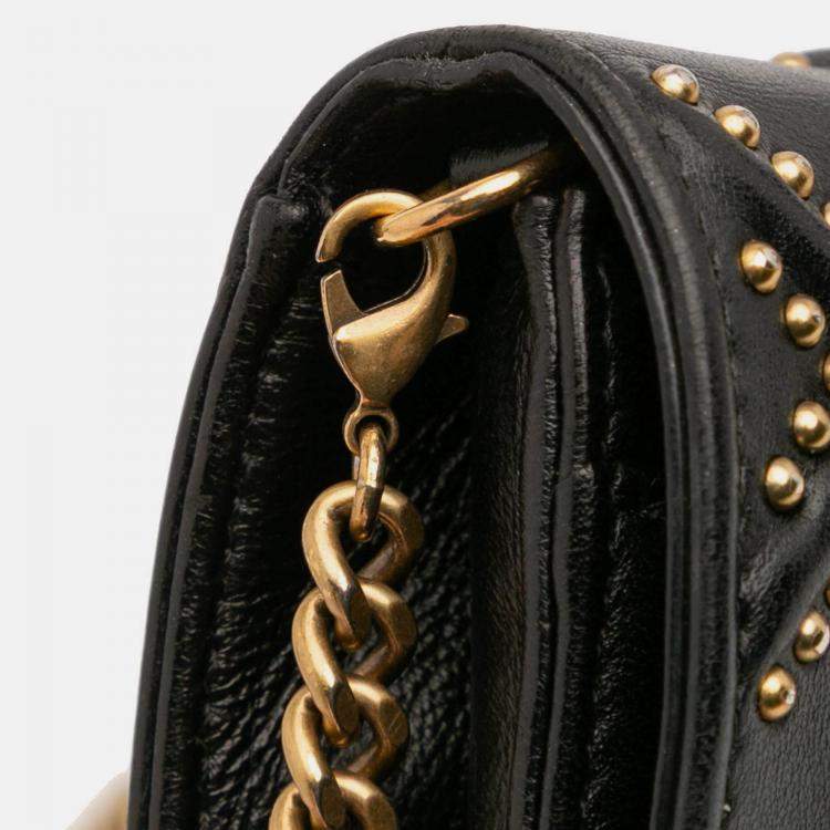 Pre Owned Dior Black Studded Calfskin Diorama Wallet on Chain