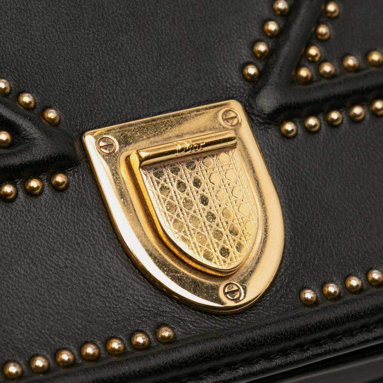 Pre Owned Dior Black Studded Calfskin Diorama Wallet on Chain
