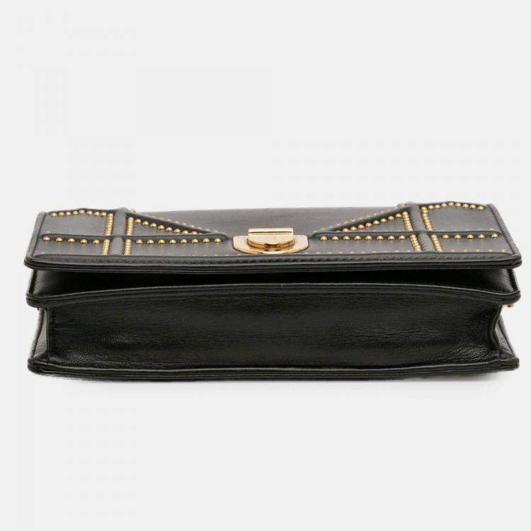 Pre Owned Dior Black Studded Calfskin Diorama Wallet on Chain