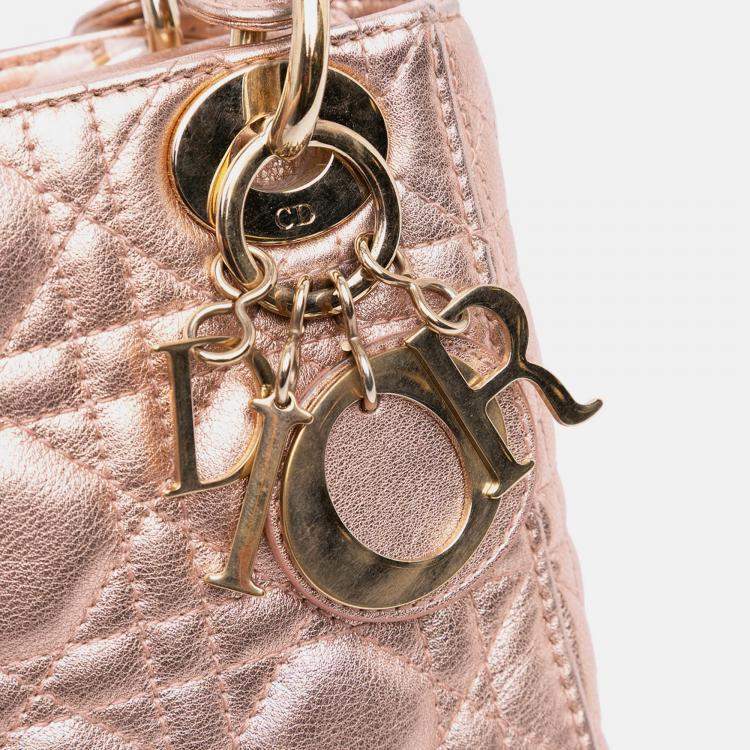 Pre Owned Dior Pink Mini Metallic Lambskin Cannage Lady Dior
