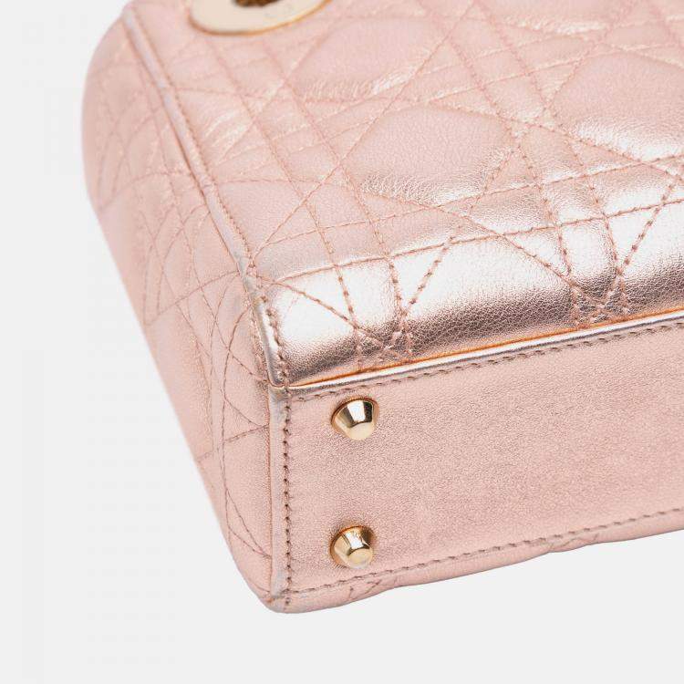 Pre Owned Dior Pink Mini Metallic Lambskin Cannage Lady Dior